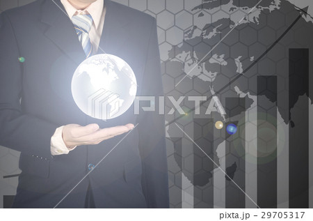Double exposure of the world on businessman hand 29705317