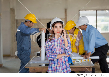 Asian foreman worker checking construction site 29705450