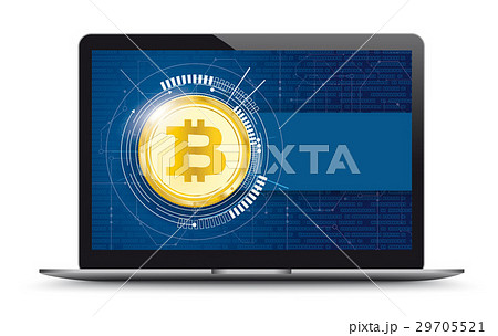 Black Notebook Golden Bitcoin Blue Screen Black Notebook Golden Bitcoin Blue Screen 29705521