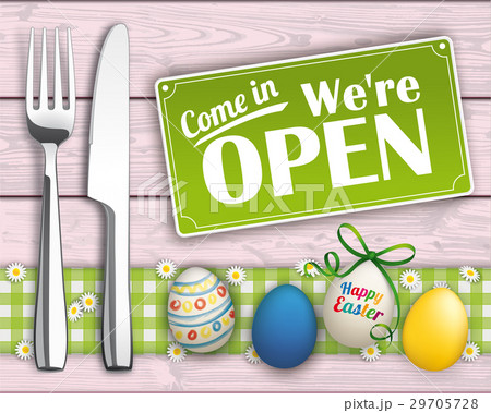 Easter Eggs Wood Knife Fork Sign Open Easter Eggs Wood Knife Fork Sign Open 29705728