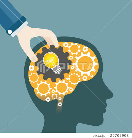 Hand Gear Wheels Human Head Bulb Idea 29705908