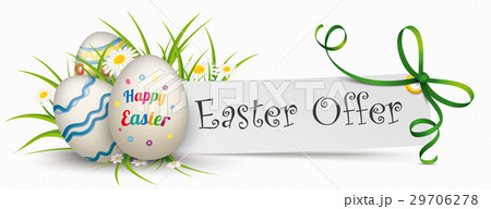 Paper Banner Green Ribbon Happy Easter Offer Eggs Paper Banner Green Ribbon Happy Easter Offer Eggs 29706278