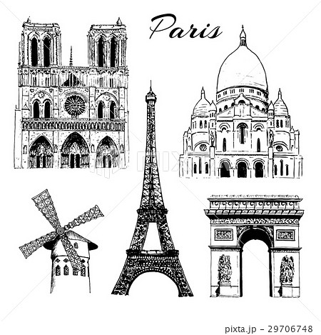 Paris sightseeing set. Eiffel tower, Arc de Paris sightseeing set. Eiffel tower, Arc de 29706748