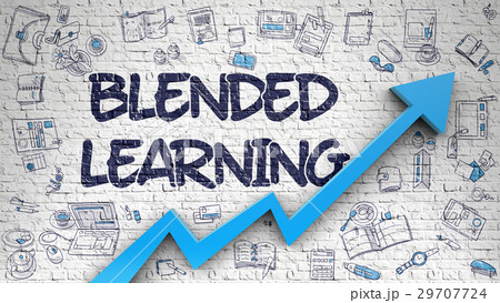 Blended Learning Drawn on White Brick Wall. 3d 29707724