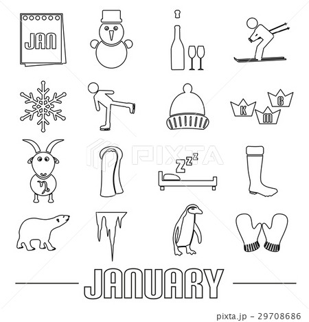 january month theme set of simple outline iconsのイラスト素材 [29708686] - PIXTA