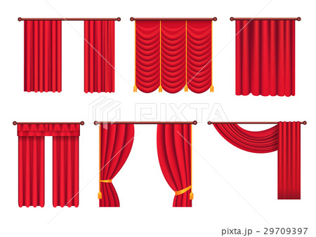 Red Drapes with Gold Tieback and Lambrequin Vector 29709397