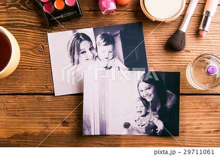 Mothers day composition. Family photos and beauty Mothers day composition. Family photos and beauty 29711061