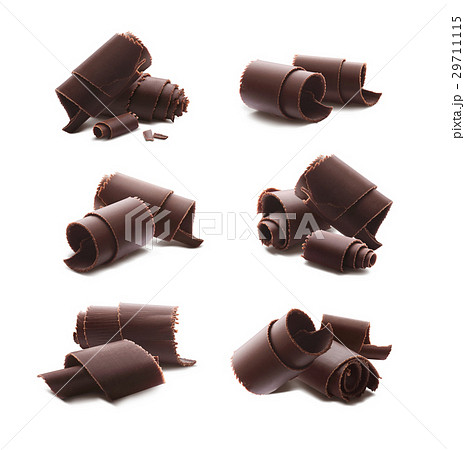Chocolate curls shavings isolated on white 29711115
