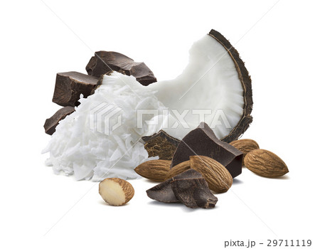 Coconut shredded almond chocolate isolated 29711119