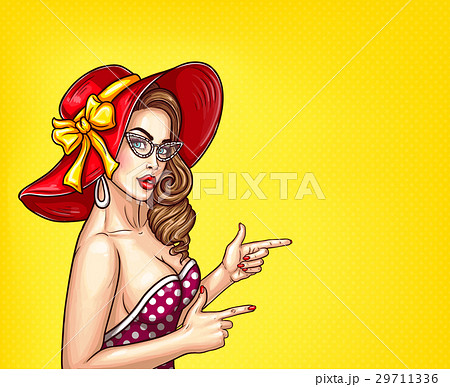 Vector pop art pin up illustration of a sexy girlのイラスト素材
