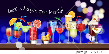 Set of stemware and glasses with cocktail Set of stemware and glasses with cocktail 29712496
