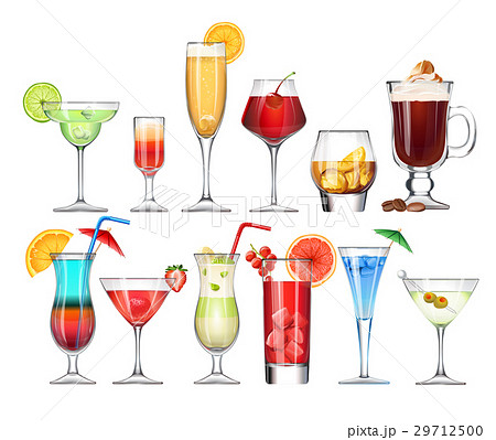 Set Of Stemware And Glasses With Cocktailのイラスト素材 29712500