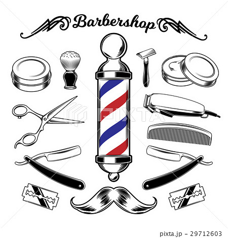 Monochrome Collection Barbershop Tools のイラスト素材