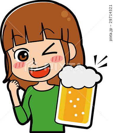 ビールで乾杯する女性のイラストのイラスト素材