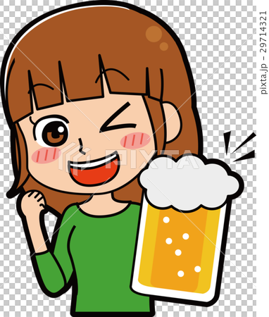 ビールで乾杯する女性のイラストのイラスト素材