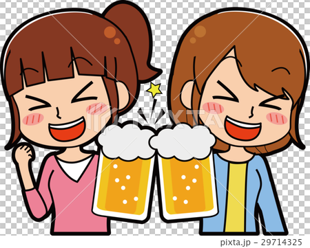 ビールで乾杯する女性のイラストのイラスト素材 ビールで乾杯する女性のイラストのイラスト素材