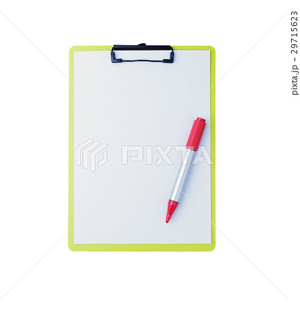 Clipboard with blank sheet and red magic pen. 29715623