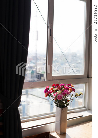 Indoor flower on the windowsill. white vase, pot Indoor flower on the windowsill. white vase, pot 29716833