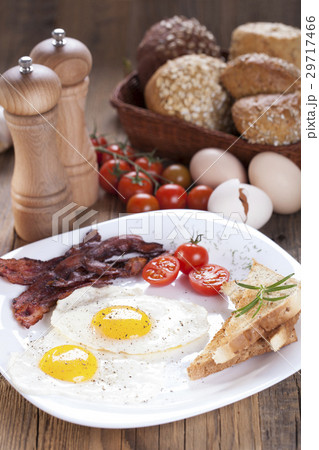 English breakfast on white wooden table English breakfast on white wooden table 29717466