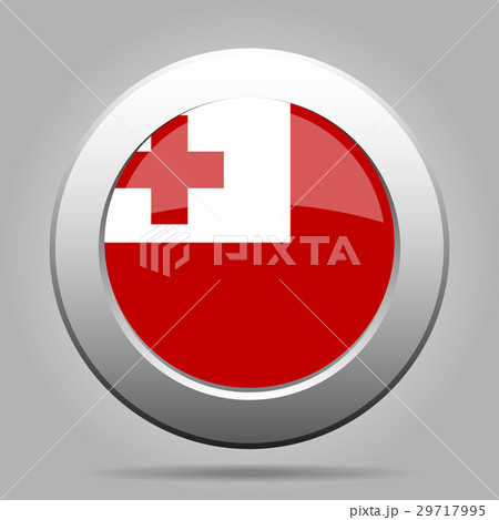 Flag of Tonga. Shiny metal gray round button.