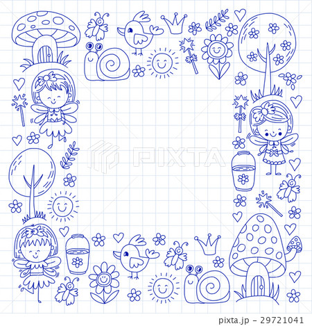 Illustration of magic forest with Fairies Doodle Illustration of magic forest with Fairies Doodle 29721041