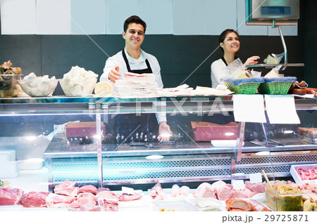 Butchers offering salo and meat Butchers offering salo and meat 29725871