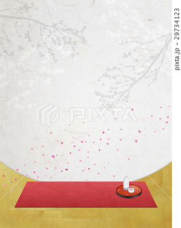和を感じるイラスト 桜吹雪 赤絨毯 花見酒 のイラスト素材