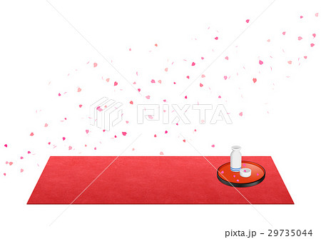 花見 花見酒 桜 桜吹雪 赤絨毯のイラスト素材