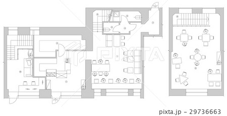 Standard cafe furniture symbols on floor plans 29736663