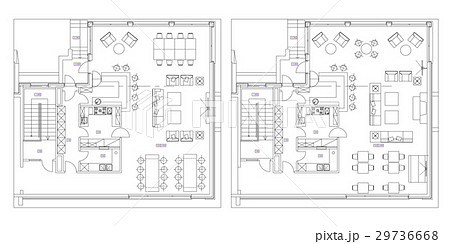 Standard cafe furniture symbols on floor plans 29736668