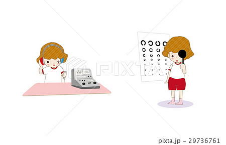 聴力検査 視力検査 女の子のイラスト素材