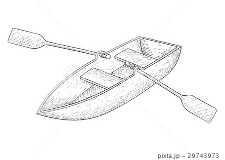 Boat with paddles. Hand drawn sketch 29743973