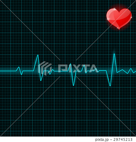 Blue electrocardiogram with red heart symbol 29745213