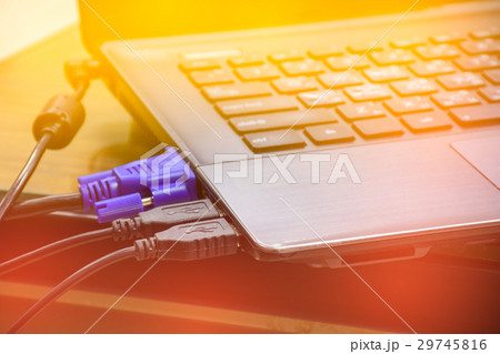 Laptop connectivity cables plugged 29745816