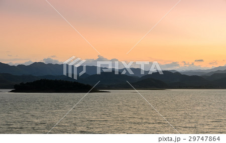 Nature landscape of mountain with lake at sunset  29747864