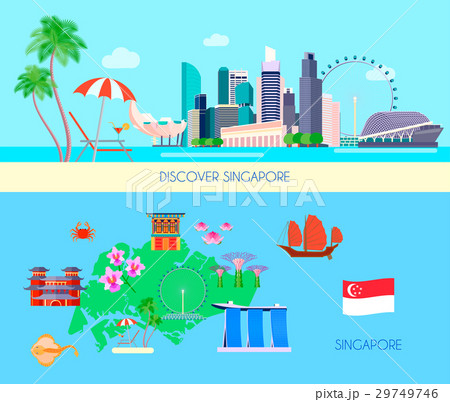 Colored Singapore Culture Banner Setのイラスト素材