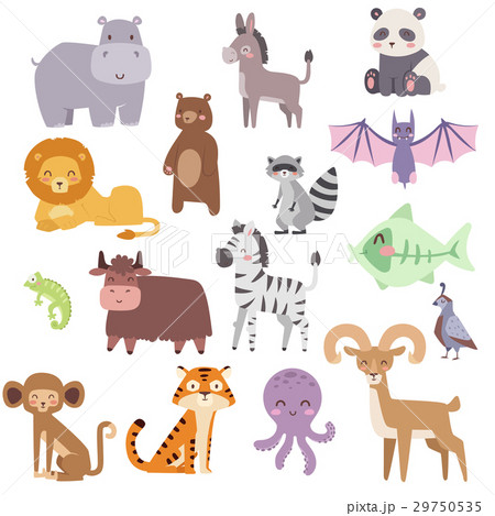 Cute zoo cartoon animals isolated funny wildlife 29750535