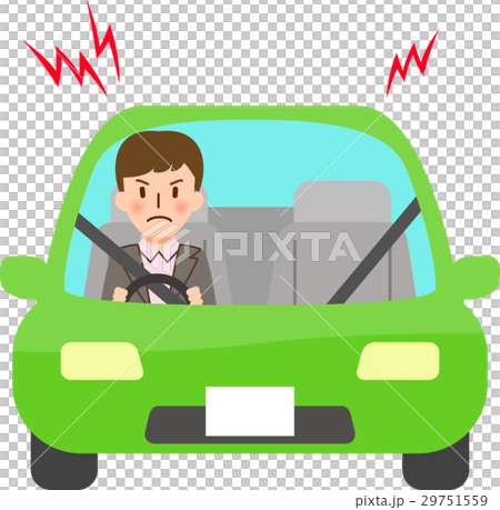 車の中でイライラしている若い男性のイラスト素材