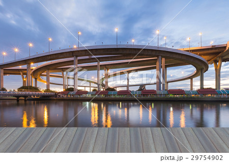 Overpass highway intersection river front Overpass highway intersection river front 29754902