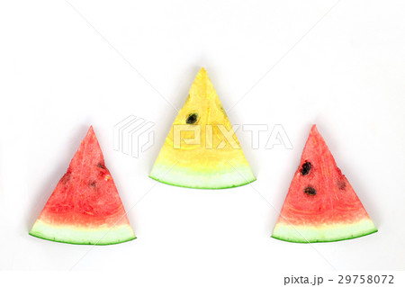 watermelon red and yellow sliced on white 29758072