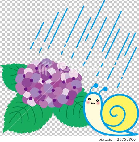 あじさい梅雨 かたつむり 雨のイラスト素材