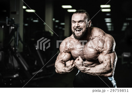 Handsome athletic man training pumping up muscles Handsome athletic man training pumping up muscles 29759851