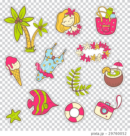 Vector cute doodle collection of summer stickers 29760052