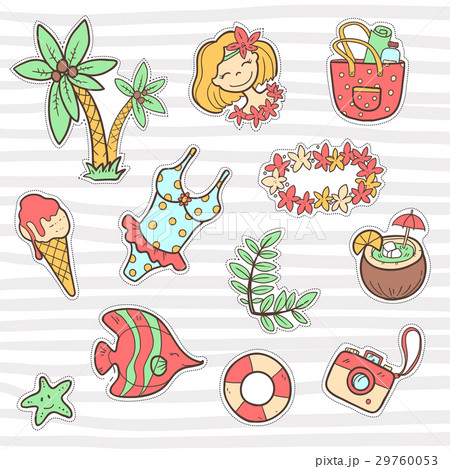 Vector cute doodle collection of summer stickers 29760053