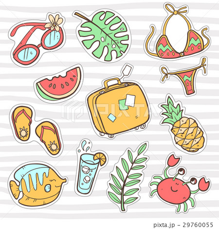 Vector cute doodle collection of summer stickers 29760055
