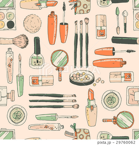 Vector seamless doodle pattern with cosmetic tools 29760062