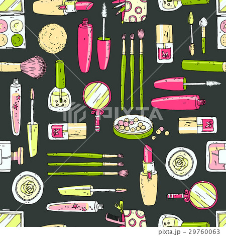 Vector seamless doodle pattern with cosmetic tools 29760063
