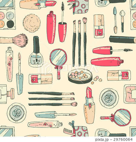 Vector seamless doodle pattern with cosmetic tools 29760064