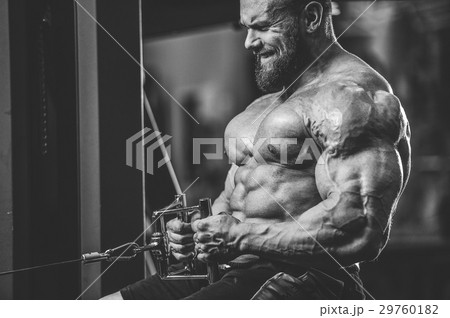 Handsome athletic man training pumping up muscles Handsome athletic man training pumping up muscles 29760182