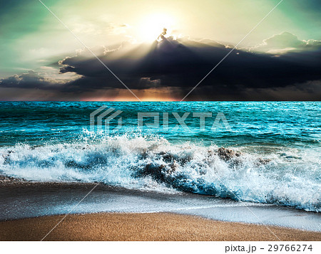 Sea storm nature with sunbeam ray and cloud storm 29766274